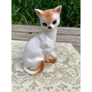 Vintage 1950s Bone China Cat Figurine Orange, white
